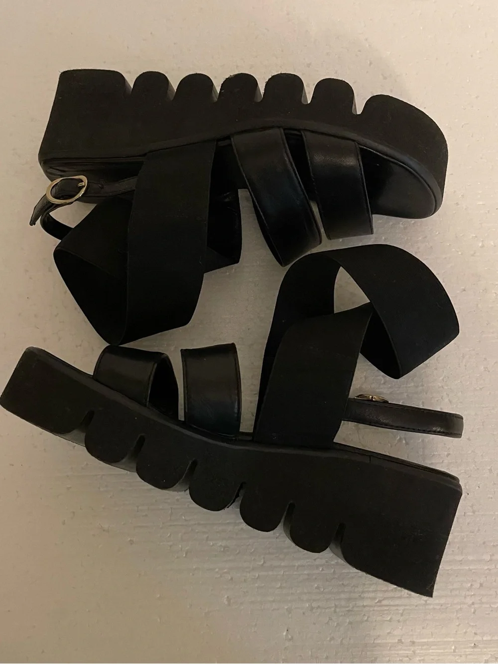 ASKA Black Harper Leather Slingback Chunky Platform Sandals 6.5